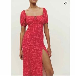 NWT Reformation Teyana Midi Dress in Ditty (Polka dot red) Size 4